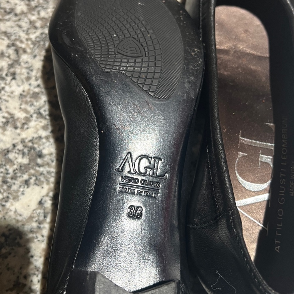 AGL Attilio Giusti Leombruni Black Leather Cap Toe Ballet Kitten Heels size 7.5 - Picture 7 of 11
